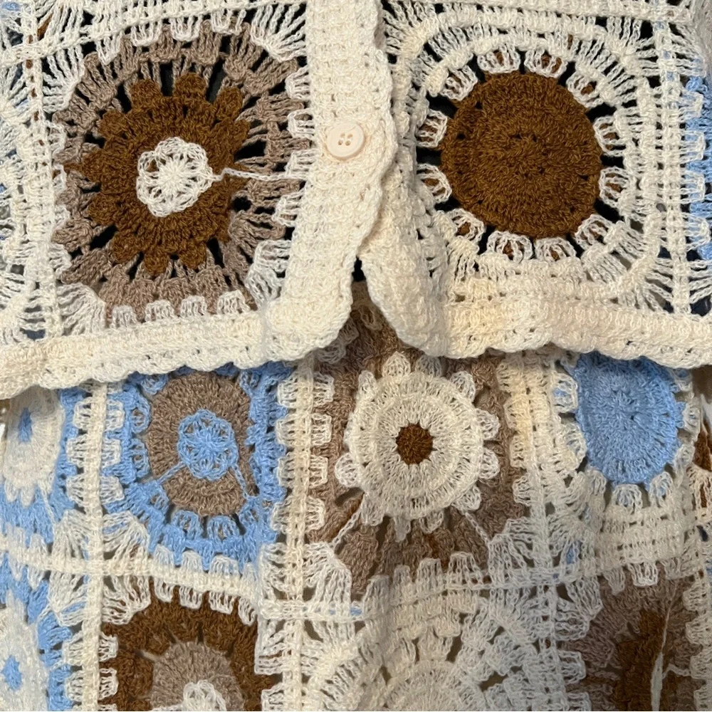 Boho Crochet 2-Piece Set Sunburst Knit Top & Skirt - Picture 7 of 11